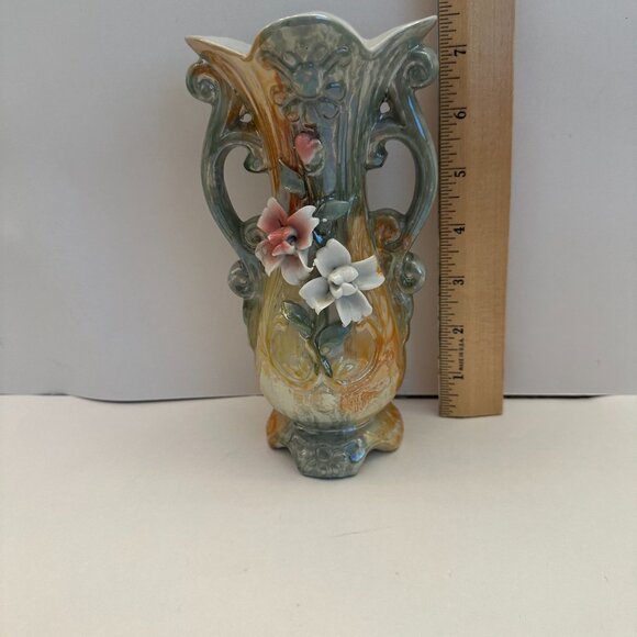 Vintage Three Glazed Floral Vases White Pink and Green - Picture 7 of 9